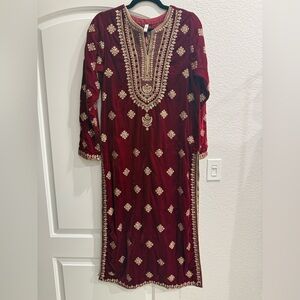Pakistani brand Ethnc Ethnic velvet red kurta top